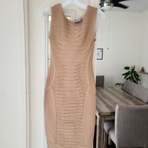 Herve Leger Tan Beige Bandage Midi Dress